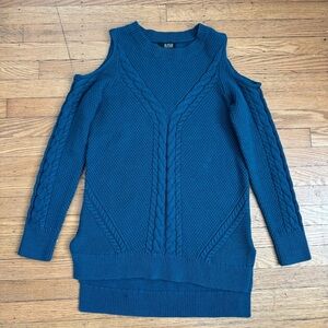 a.n.a Teal Cold Shoulder Cable Knit Sweater Size M